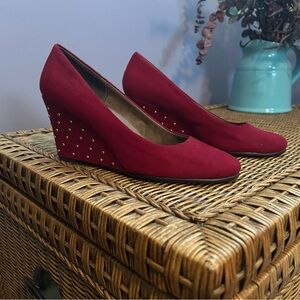 AEROSOLES Red Suede Studded Wedge Shoes